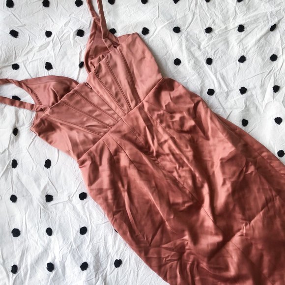 House of CB London Faye Rose Satin Pleated Midi Dress Plus Cup - Picture 6 of 7